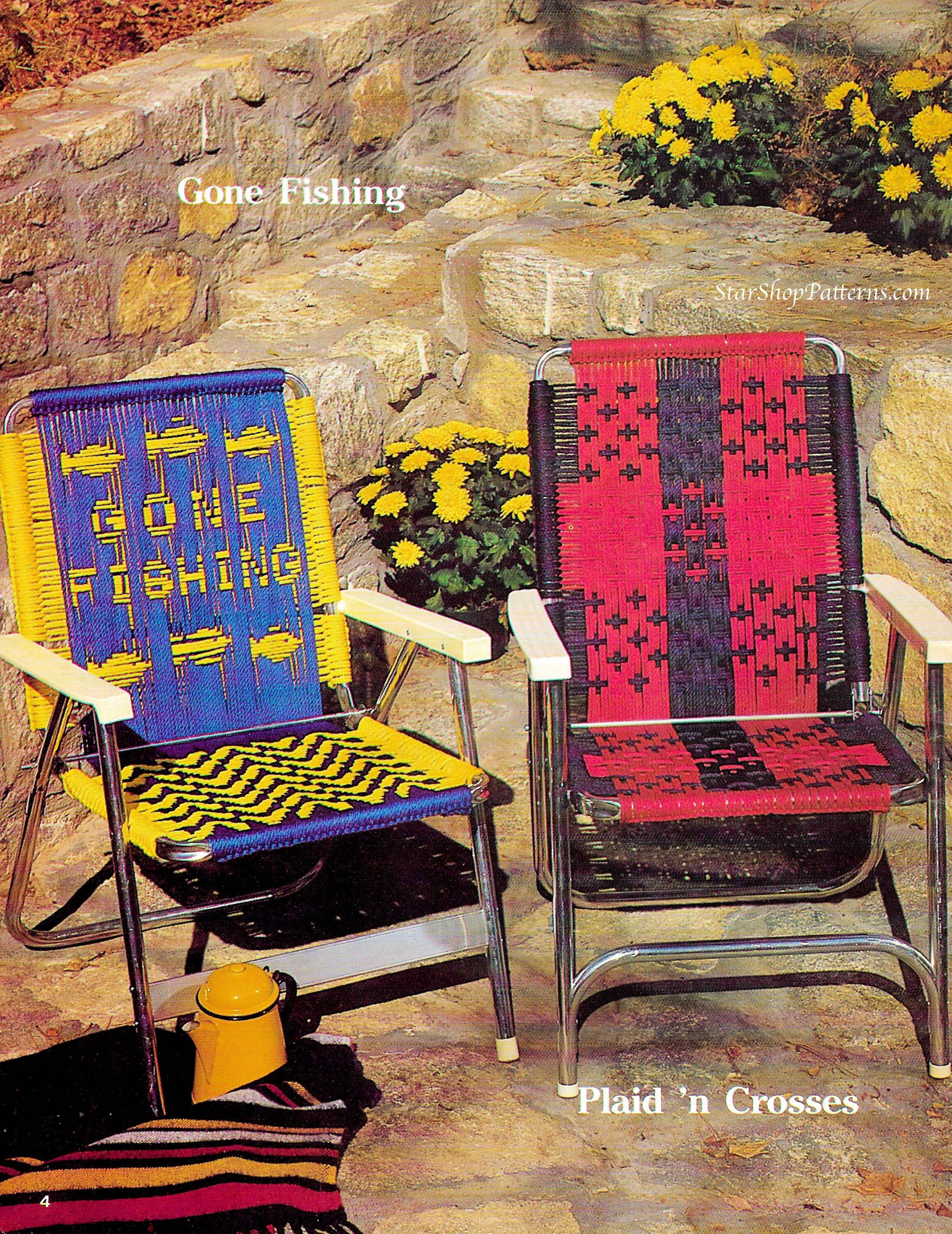 Gone Fishing Macrame Chair • 1980s Macrame Patio Lawn Chairs