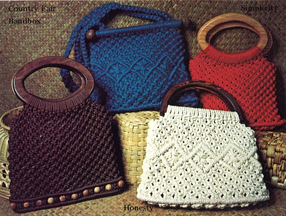 Purse Trio \u2022 1970s Macrame Bags Handbag Designs Boho Purses Tote Patterns \u2022 Bag How To Instruction Pattern Book 70s Vintage \u2022 Retro PDF