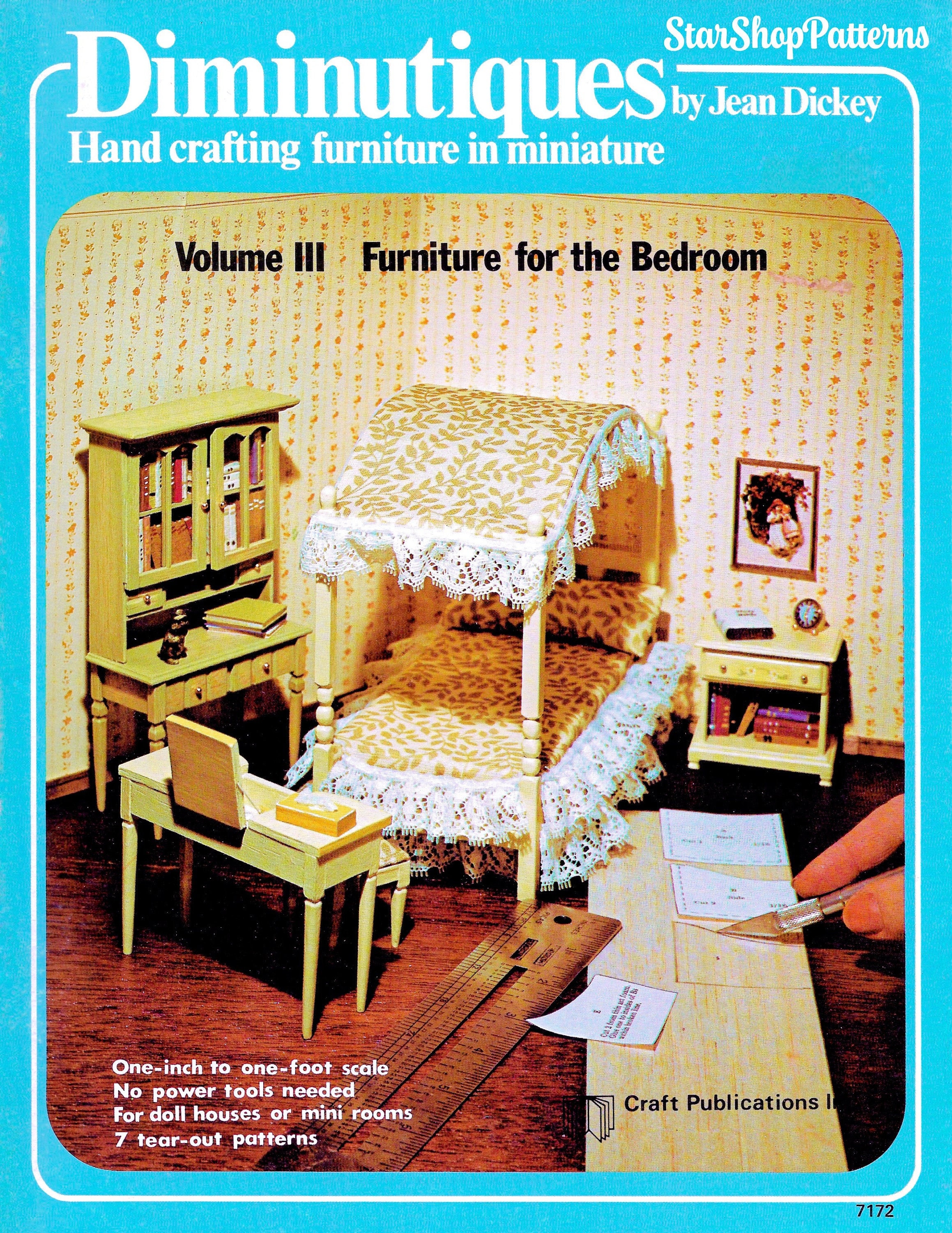 Vintage Miniature Dollhouse Furniture Pattern Book PDF eBook Toy Doll House 1:12 Scale Plan Schematic Mini Canopy Bed Bedroom Vanity Drawers