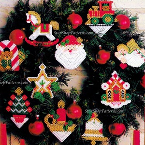Vintage Plastic Canvas Pattern Book PDF Download • Christmas Ornament Magnet Plastic Canvas Pattern Xmas Santa Angel Gingerbread House Train