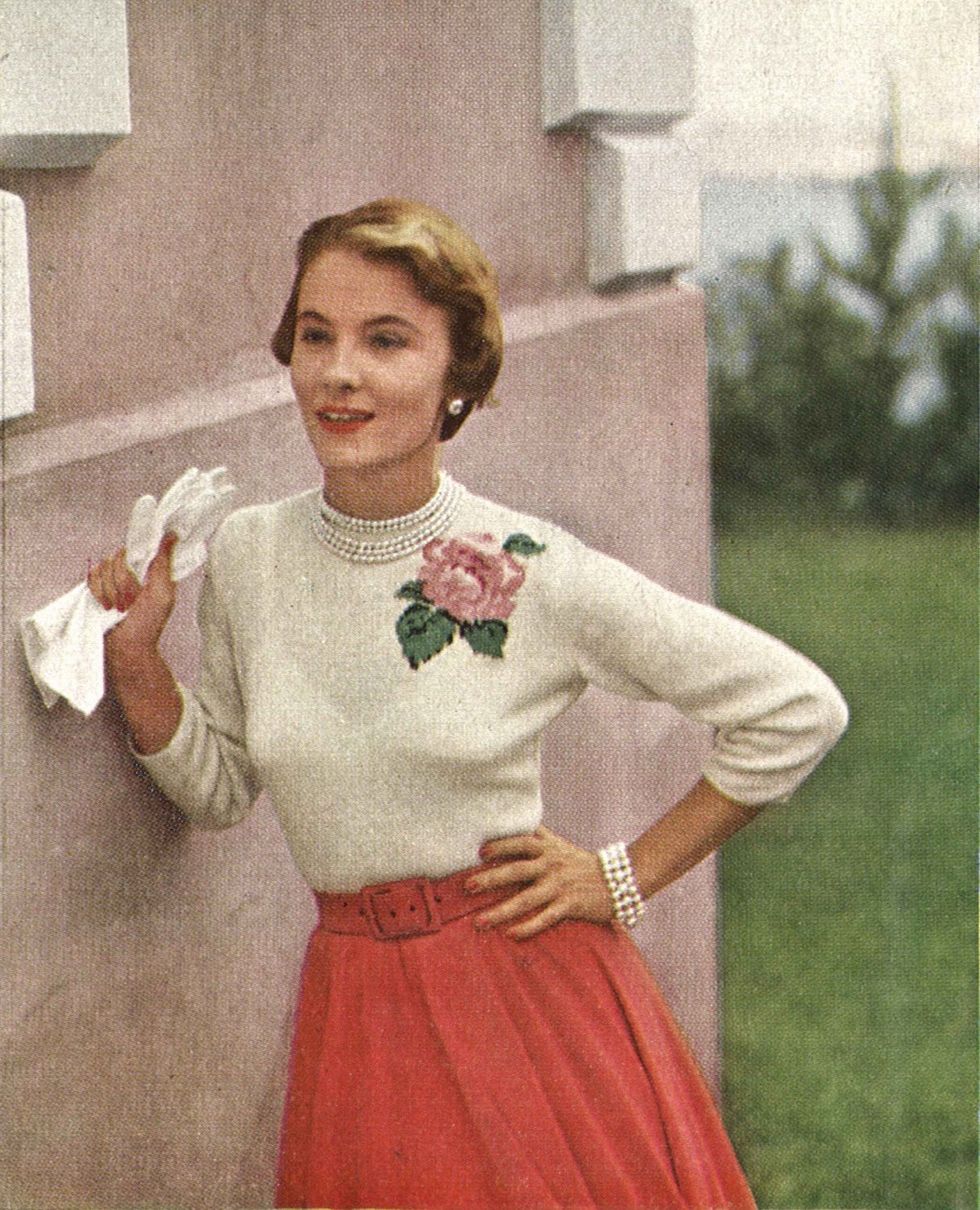 Rose Sweater • 1950s Knitting Engagement Top Jumper • 50s Vintage