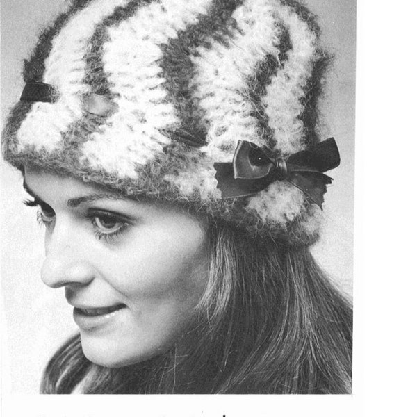 Ripple Mohair Hat • 1970s Crochet Cloche Beret Cap Toque Pattern • Vintage Crocheting Women's Retro Patterns • Digital PDF Download