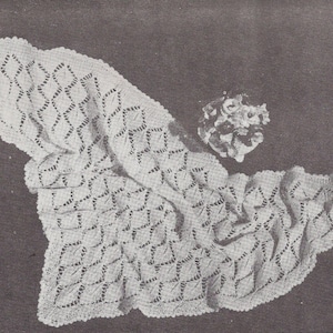Triangular Leaf Shawl • 1950s Knit Baby Christening Baptism Afghan Pattern • Vintage 50s Knitting Blanket • Instant Download PDF
