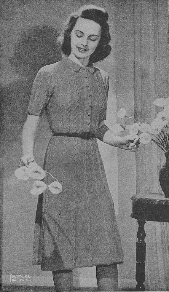Salute Dress 1940s Knitting Knit Shirtdress 40s Style Vintage