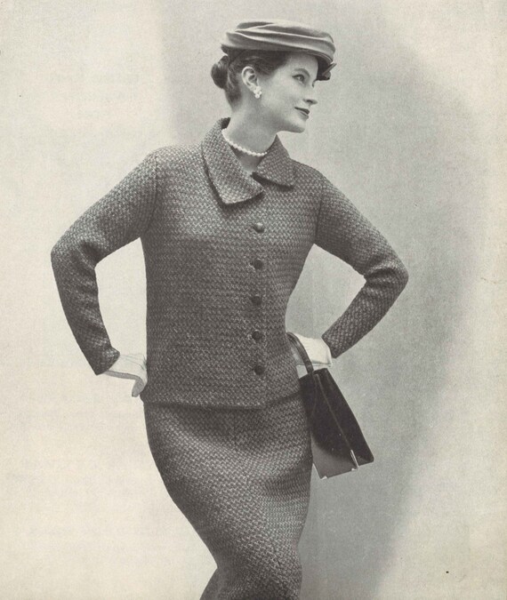 Tweed Suit 1950s Suit Skirt Cardigan 