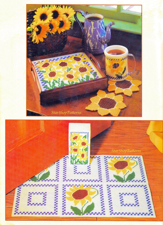 Vintage Plastic Canvas Pattern Book PDF Sunflower Plastic Canvas Pattern  Spring Flower Magnet Coaster Tissue Box Cover Plastic Canvas Mug -   Norway