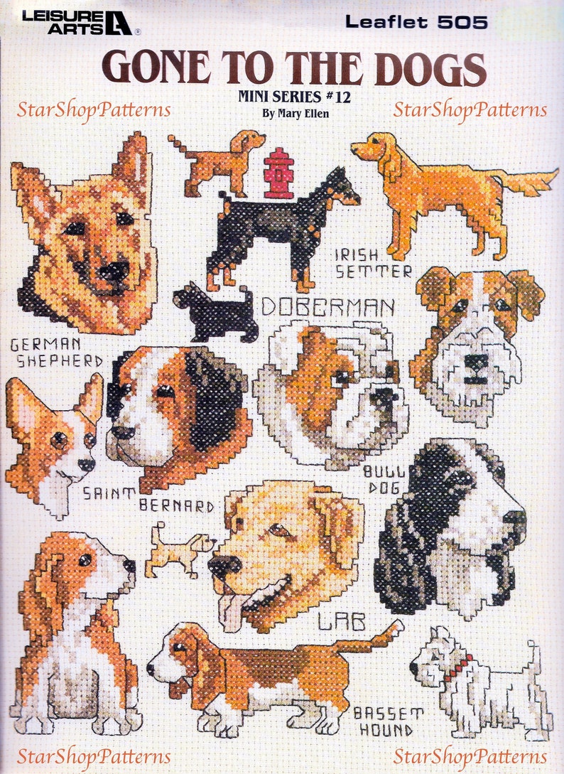 Dog Cross Stitch Pattern Book PDF Easy Beginner Vintage Mini Etsy