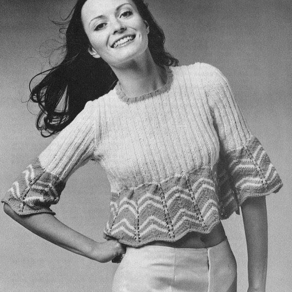 Ripple Ridge • 1970s Knitting Top Sweater Jumper Pattern • Vintage Knit Retro Patterns • Digital PDF Download