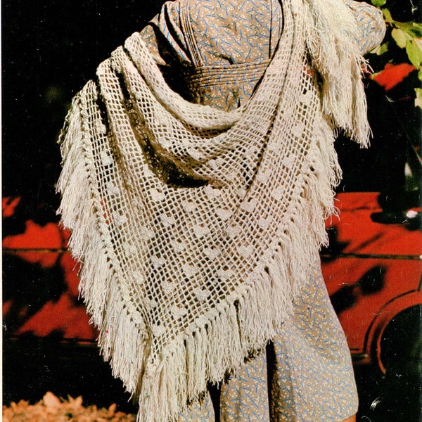 Heart Flamenco Shawl • 1970s Crochet Cape Wrap Pattern • Vintage 70s Crocheting Wedding Stole Patterns • Retro Yarns • Instant Download pdf