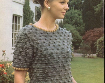 Grey Gardens • 1960s Crochet Pullover Sweater Puff Bobble Dots Dotted • 60s Vintage Misha Jumper Top Pattern • Retro Popcorn Patterns PDF