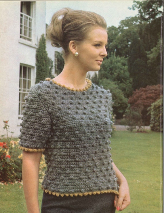 Grey Gardens 1960s Crochet Pullover Sweater Puff Bobble Dots