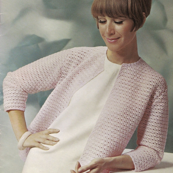 Simply Classic • 1960s Crochet Cardigan Pattern • Vintage Chanel Jacket Sweater Jumper Crocheting Patterns • Retro Mary Maxim Volume 26 PDF