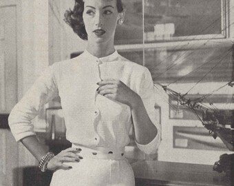 Fine Cotton • 1950s White Crochet Cardigan Bridal Separates Blouse Top • 50s Vintage Engagement Pattern • Retro Crocheting Digital PDF