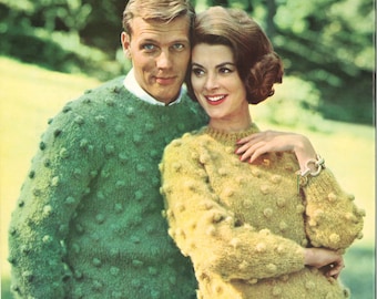 Pop & Dot • 1960s Puff Pullover Sweater Patterns • 60s Vintage Bobble Bobbles Knitting Jumper Popcorn Pattern • Retro Knit PDF