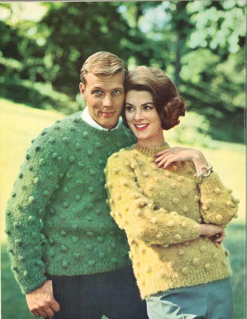 Pop /& Dot \u2022 1960s Puff Pullover Sweater Patterns \u2022 60s Vintage Bobble Bobbles Knitting Misha Jumper Popcorn Pattern \u2022 Retro Knit PDF