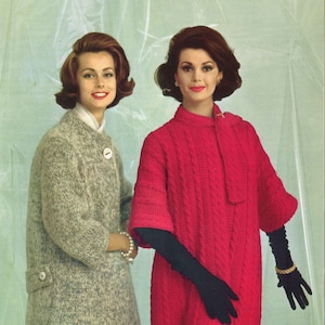 Opera Coat • 1960s Sweater Swing Coat Patterns • 60s Vintage Cabled Knitting Pattern • Retro Knit PDF