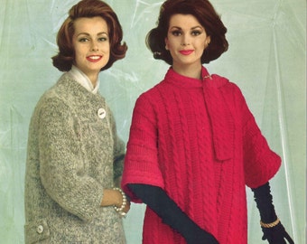 Opera Coat • 1960s Sweater Swing Coat Patterns • 60s Vintage Cabled Knitting Pattern • Retro Knit PDF