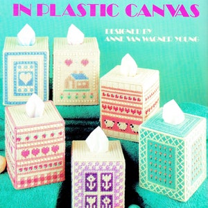 Vintage Plastic Canvas Pattern Book PDF • Easter Plastic Canvas Tissue Box Cover Pattern • Flower Floral Home Decor Tulip Sheep Spring Heart