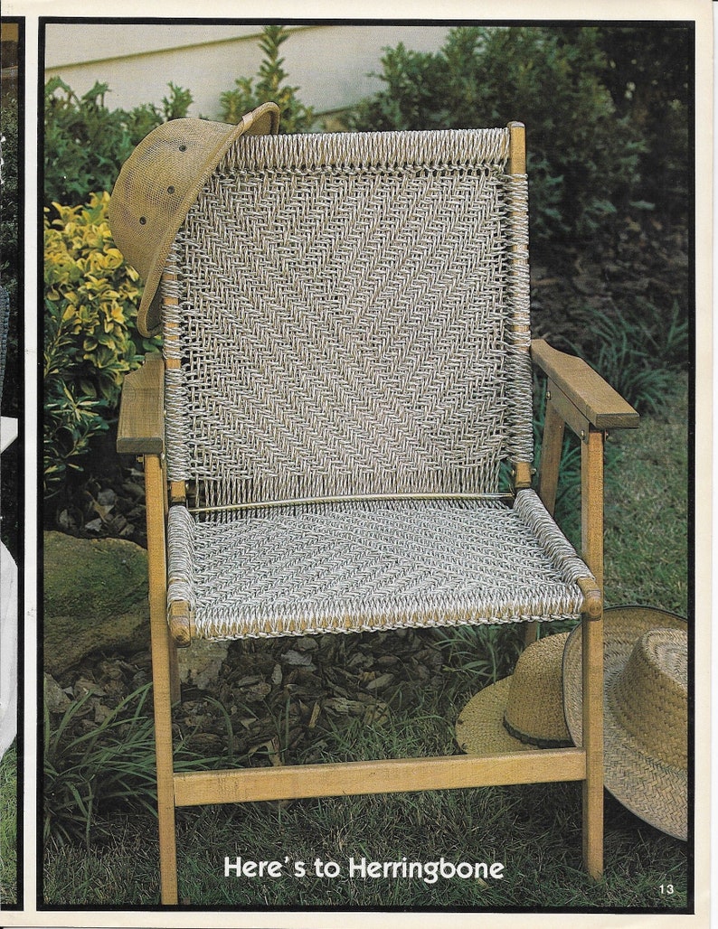 Herringbone Lawn Chair 1980s Macrame Patio Chairs Folding Etsy