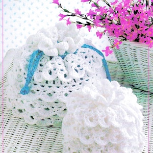 Vintage Häkeltasche Musterbuch PDF Download • Lace Crochet Handtasche Muster • Kordelzug Geldbörse Hochzeit Häkelanleitung Brauttasche