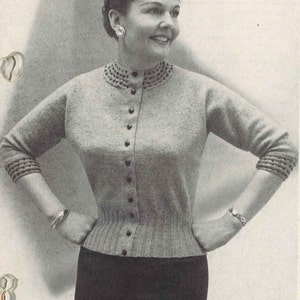 ビーズ＆ストライプ • 1950 年代のプラスサイズ ニット セーター ジャンパー カーディガン ブラウス パターン • 50 年代のビンテージ ニット パターン • レトロ レディース デジタル PDF