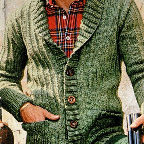 Hunter Jacket 1970s Knitting Men's Sweater Coat Pattern - Etsy