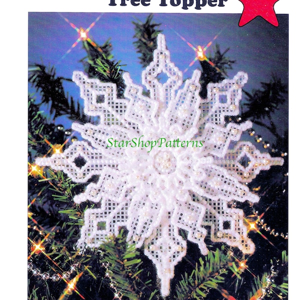 Vintage Plastic Canvas Pattern Book PDF Download • Beaded Big Snowflake Tree Topper Snow Flake Christmas Ornament Plastic Canvas Pattern