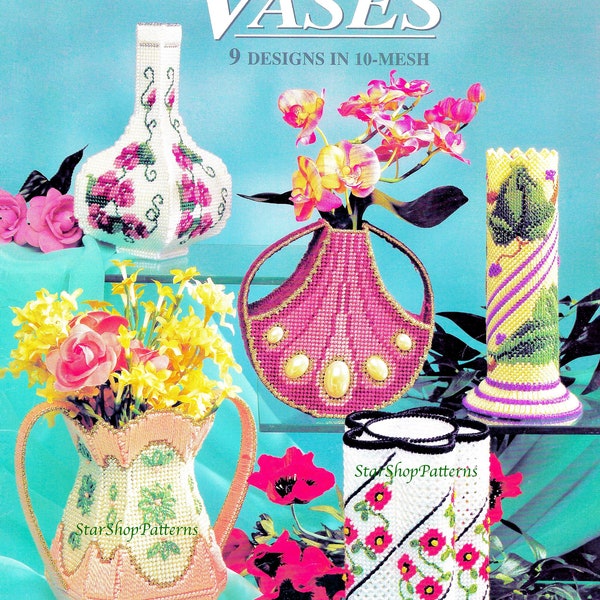 Vintage Plastic Canvas Pattern Book PDF • Vase Plastic Canvas Pattern • Flower Vases Plastic Canvas Pattern Download Book 10-Mesh Pattern