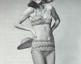 Ripple Bikini • 1970s Crochet Swimsuit Bathing Suit Pattern • Vintage Crocheting Women's Retro Patterns • Digital PDF Download