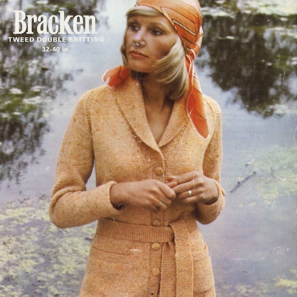 Creamsicle Cool • 1970s Easy Shawl Collar Cardigan Pattern • 70s Vintage Knitting Patterns • 1974 Patons Booklet 1062 PDF