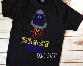 Fun Bedtime or Anytime Bella T-shirt Cotton Comfy T-Shirt Blast Off To Bed with Rocket