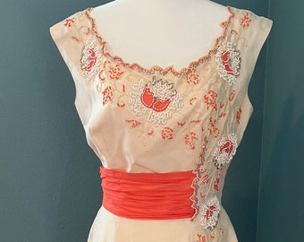 W 28 - 1950s Seymour Jacobsen Silk Beaded Wiggle Dress