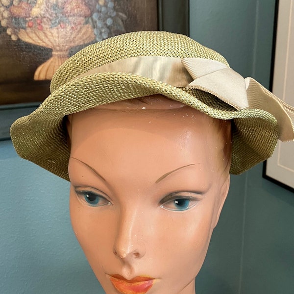 c.1940s? Woven Celadon Green Slouchy Hat