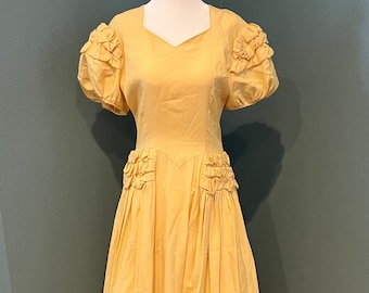 Size XS - c.1940s Emma Domb Canary Yellow Rayon Evening Dress