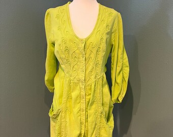 Size Medium - 1990s/Y2K Gretty Zueger Chartreuse Cotton Tunic Top