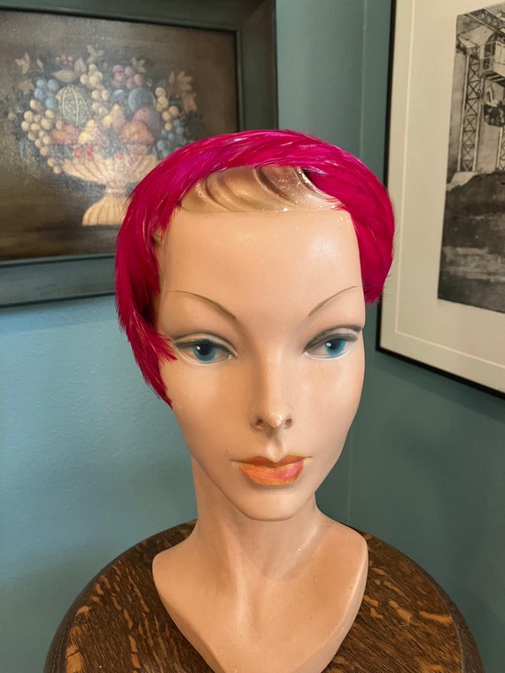 1950s Shocking Pink Feather Headband Hat