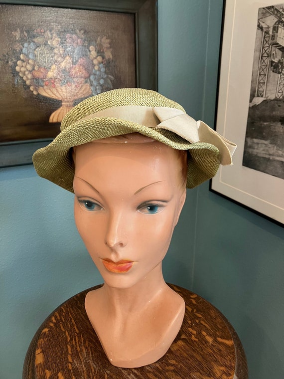 c.1940s? Woven Celadon Green Slouchy Hat