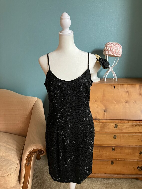 Size Small - Kathryn Conover Black Beaded Silk Dre