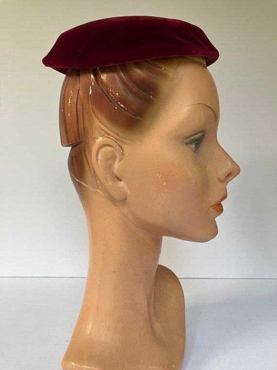 1950s "Modiste Paris" Cherry Red Velour Cap from Mary Bettina, Worcester