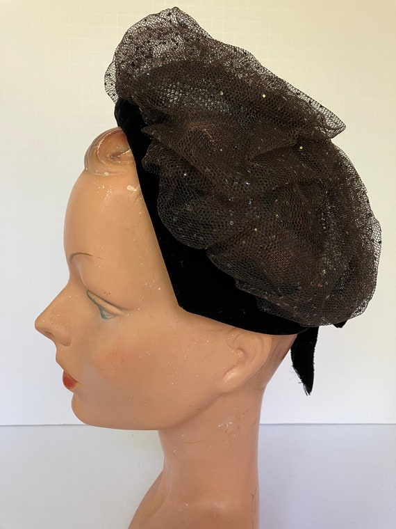 1950s/60s Rita Thornton Boston Sheer Net and Glitter Half Hat
