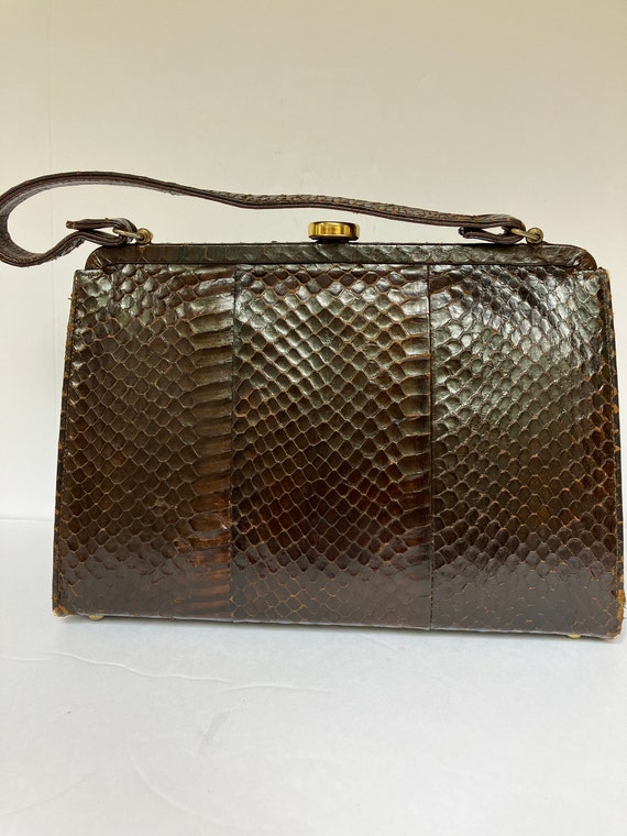 c. 1940s/50s Snakeskin Brown Leather Lady Bag - image 7