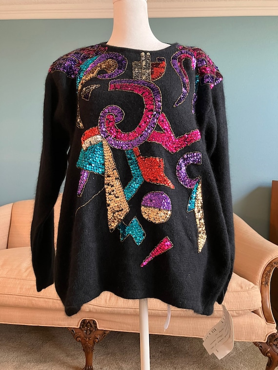 Size Large - NWT WIP 1990s Black Sequined and Bead
