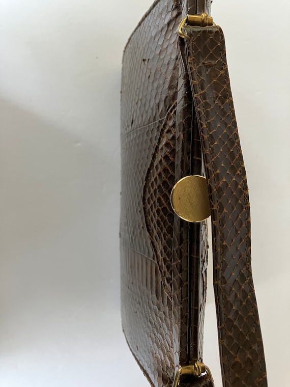c. 1940s/50s Snakeskin Brown Leather Lady Bag - image 9