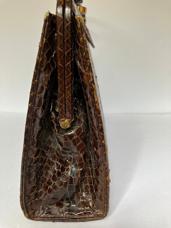 c. 1940s/50s Snakeskin Brown Leather Lady Bag - image 10
