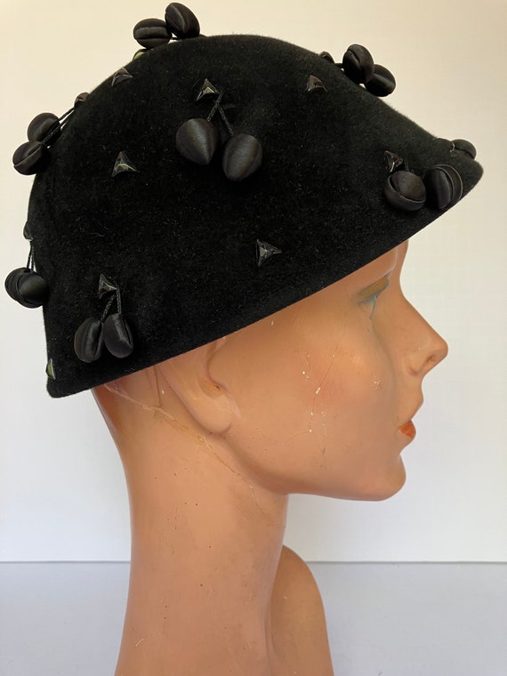 c.1950s/60s Mr Milton New York Black Pom Pom Hat