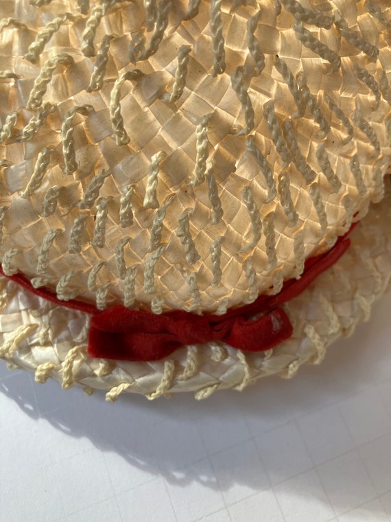 c.1950s Straw Hat with Brim, Red Cherries and Cla… - image 8