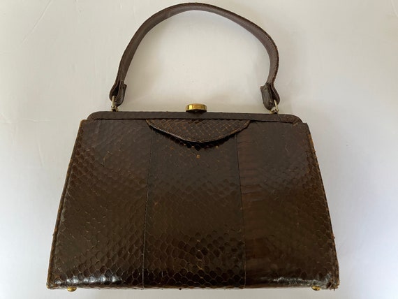 c. 1940s/50s Snakeskin Brown Leather Lady Bag - image 1