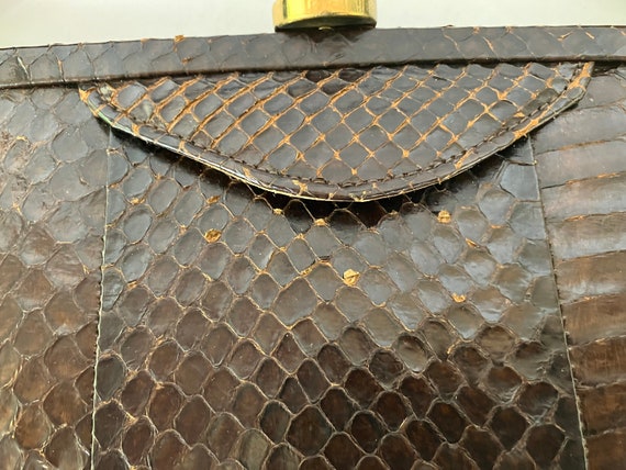 c. 1940s/50s Snakeskin Brown Leather Lady Bag - image 2