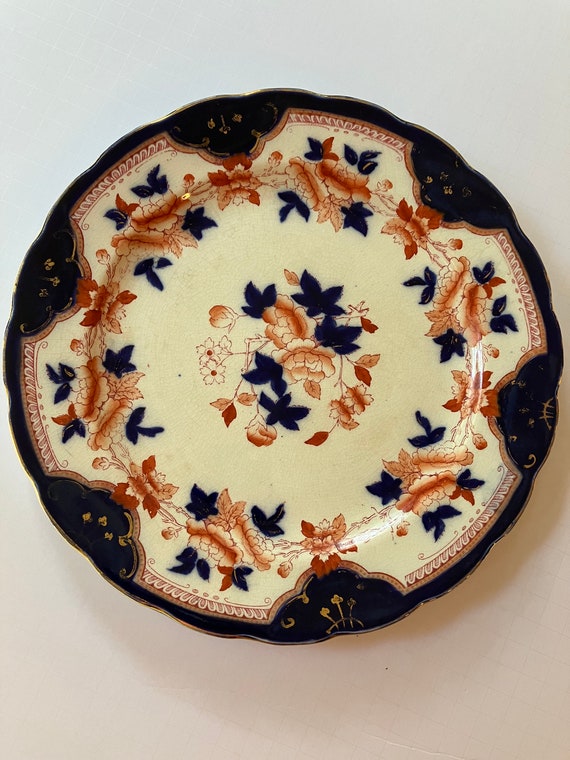 Antique Imari Blue and Orange Plate marked No. 57