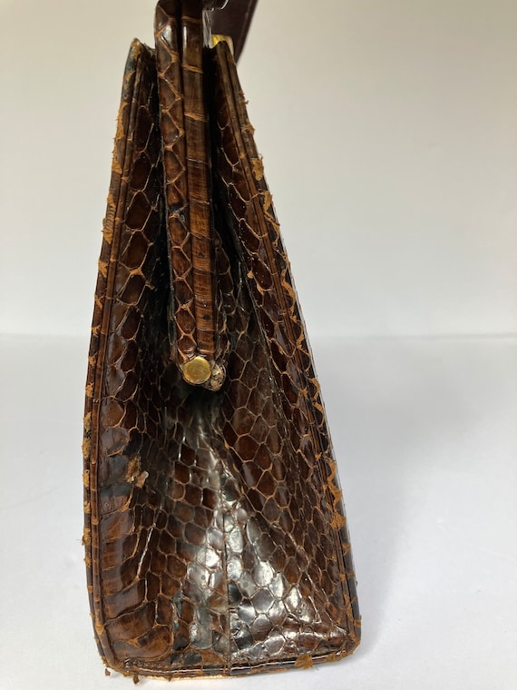 c. 1940s/50s Snakeskin Brown Leather Lady Bag - image 4